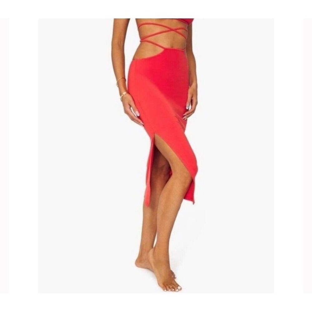 WeWoreWhat Red Cutout MIDI Skirt NWT